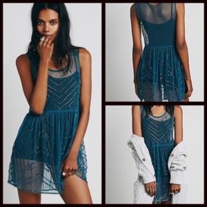 FREE PEOPLE Dress Beaded Sleeveless Sheer  Medium